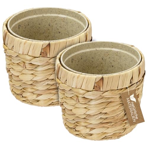 HMF Innovativer Blumentopf geflochten aus Wasserhyazinthe, mit Pflanztopf aus nachhaltigen Rohstoffen, Rund | 2er Set | 14 cm Durchmesser HMF Innovativer Blumentopf geflochten aus Wasserhyazinthe, mit Pflanztopf aus nachhaltigen Rohstoffen, Rund | 2er Set | 14 cm Durchmesser von HMF