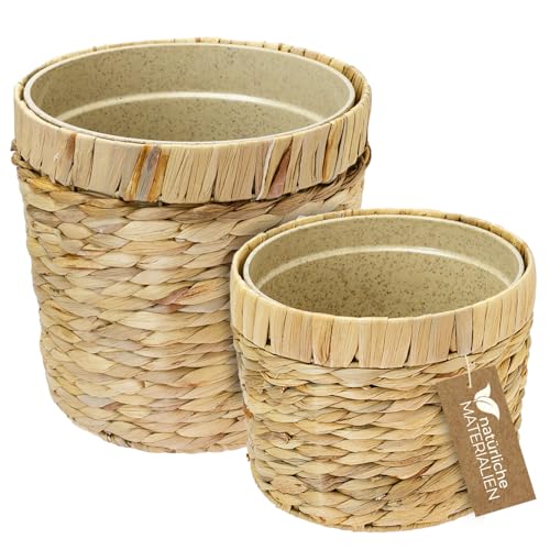 HMF Innovativer Blumentopf geflochten aus Wasserhyazinthe, mit Pflanztopf aus nachhaltigen Rohstoffen, Rund | 2er Set | 19 cm + 25 cm Durchmesser HMF Innovativer Blumentopf geflochten aus Wasserhyazinthe, mit Pflanztopf aus nachhaltigen Rohstoffen, Rund | 2er Set | 19 cm + 25 cm Durchmesser von HMF