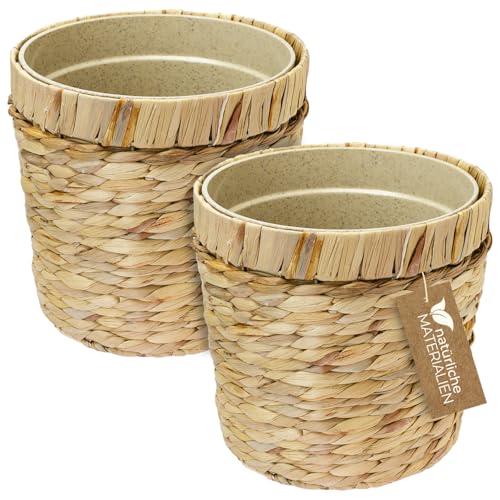 HMF Innovativer Blumentopf geflochten aus Wasserhyazinthe, mit Pflanztopf aus nachhaltigen Rohstoffen, Rund | 2er Set | 25 cm Durchmesser HMF Innovativer Blumentopf geflochten aus Wasserhyazinthe, mit Pflanztopf aus nachhaltigen Rohstoffen, Rund | 2er Set | 25 cm Durchmesser von HMF