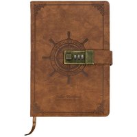 HMF - Notizbuch mit Schloss, Tagebuch liniert mit Code, Vintage, Kunstleder, A5, Braun von HMF