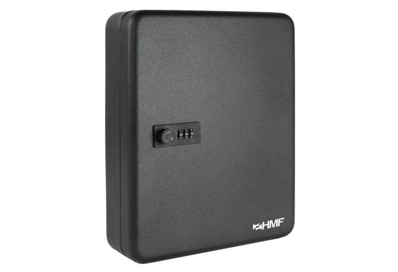 HMF Schlüsselkasten Schlüsselkasten mit 3er Zahlencode, 6 feste, nummerierte Hakenleisten, Schlüsselschrank 30 x 24 x 7,5 cm, Schwarz von HMF