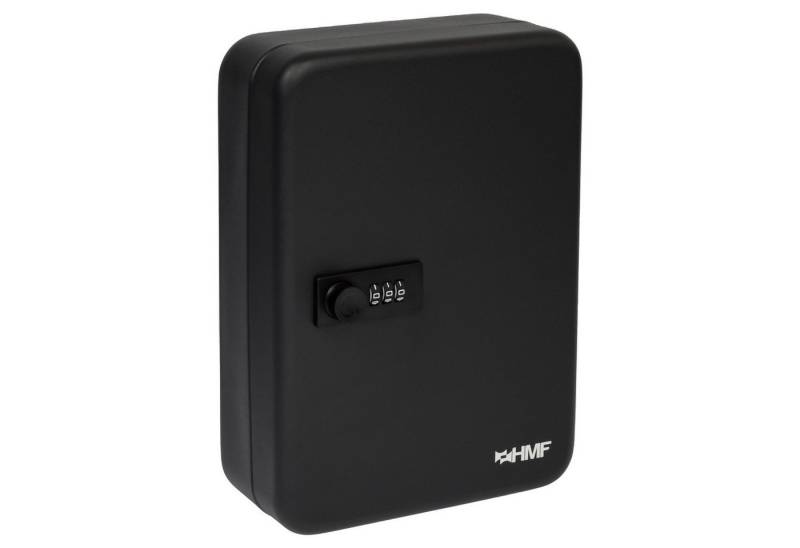 HMF Schlüsselkasten Schlüsselkasten mit 3er Zahlencode, 8 feste, nummerierte Hakenleisten, Schlüsselkasten 25 x 18 x 7 cm, Schwarz von HMF