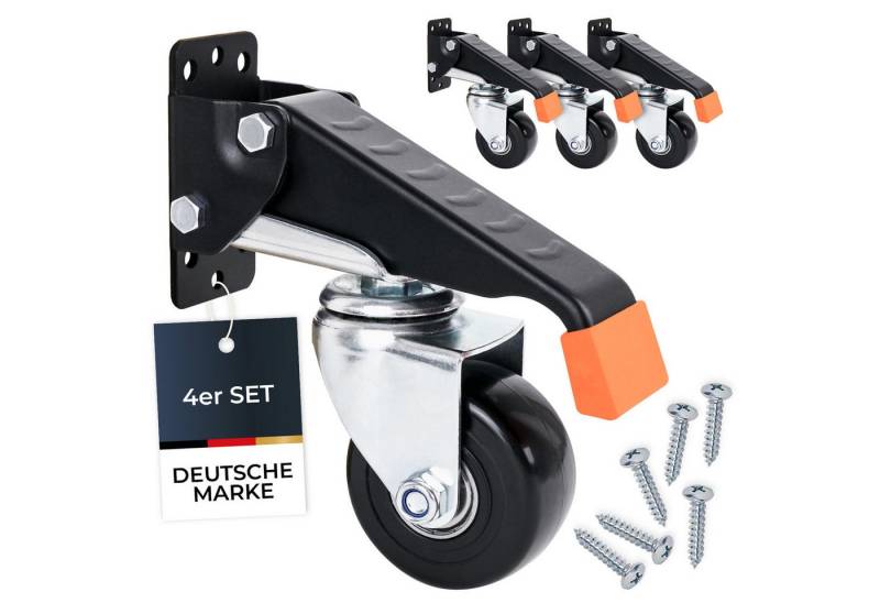 HMF Schwerlastrolle 6750 Transportrollen absenkbar für Werkbank, (4 Stück, Set), Lenkrollen 65 mm, bis 300 kg, schwarz aus Polyurethan von HMF