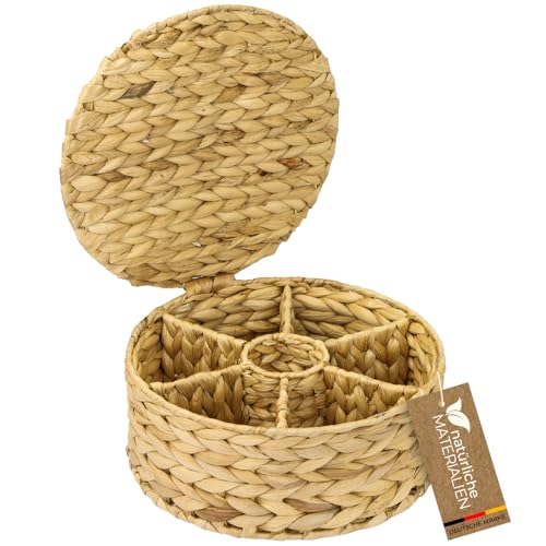HMF Teebox für Teebeutel geflochten aus Wasserhyazinthe, Tee Aufbewahrungsbox mit 7 großen Fächern | 27 x 27 x 11 cm von HMF