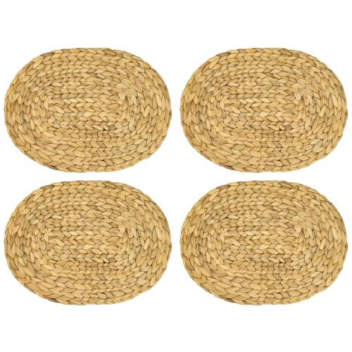 HMF Tischset oval geflochten aus Wasserhyazinthe, Platzset abwaschbar | 4er Set | 40 x 30 cm von HMF