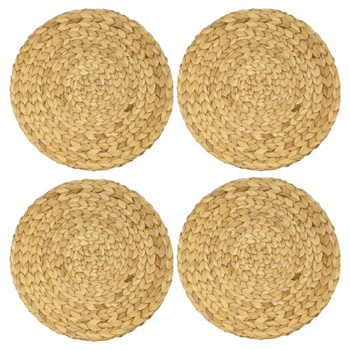 HMF Tischset rund geflochten aus Wasserhyazinthe, Platzset abwaschbar | 4er Set | 35 cm von HMF