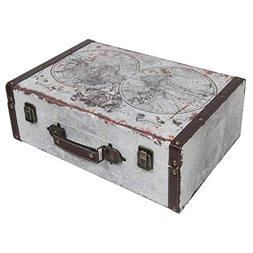 HMF VKO101 Vintage Koffer aus Holz | 38 x 26 x 13 cm | Groß | Deko Weltkarte HMF VKO101 Vintage Koffer aus Holz | 38 x 26 x 13 cm | Groß | Deko Weltkarte von HMF