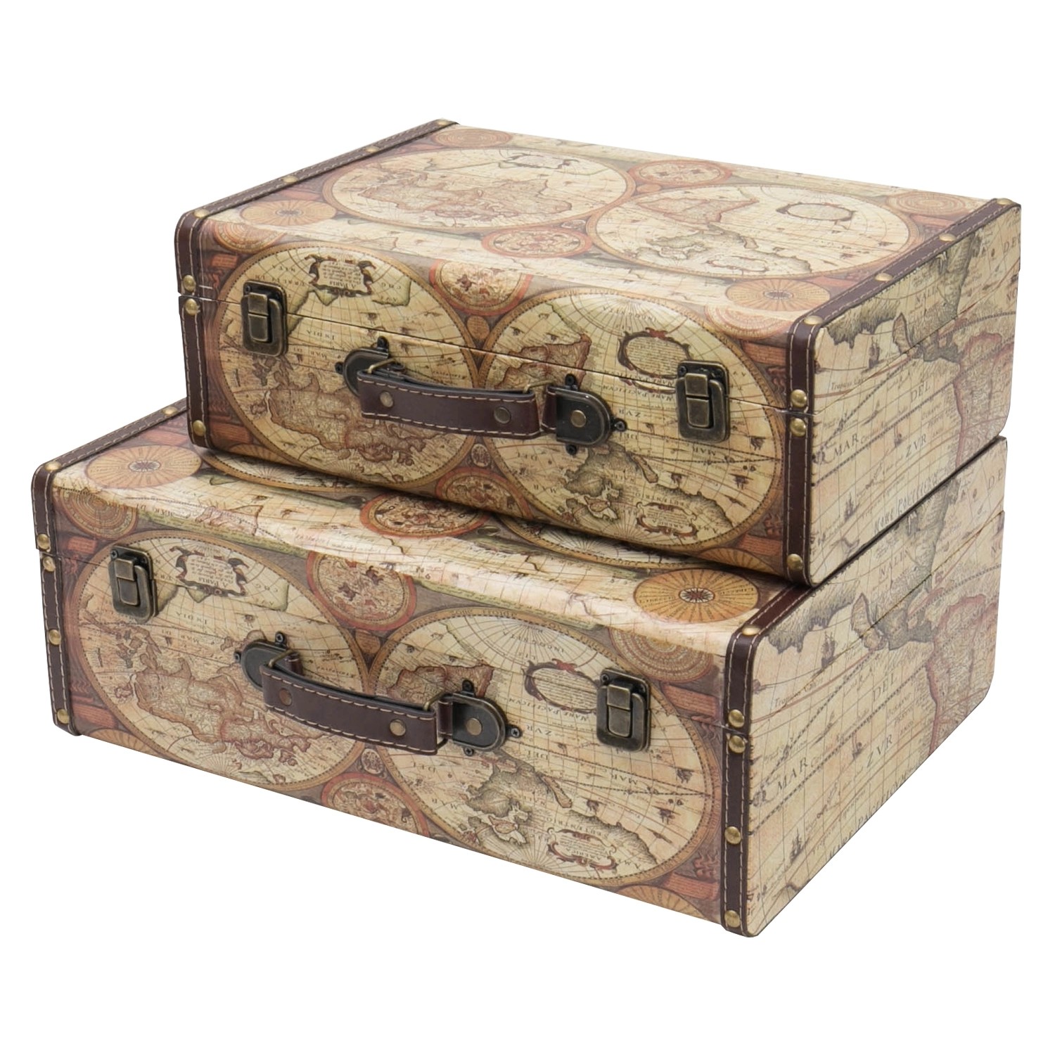 HMF VKO104 Vintage Koffer Holz 2er Set Versch Größen Deko Weltkarte Farbe HMF VKO104 Vintage Koffer Holz 2er Set Versch Größen Deko Weltkarte Farbe von HMF