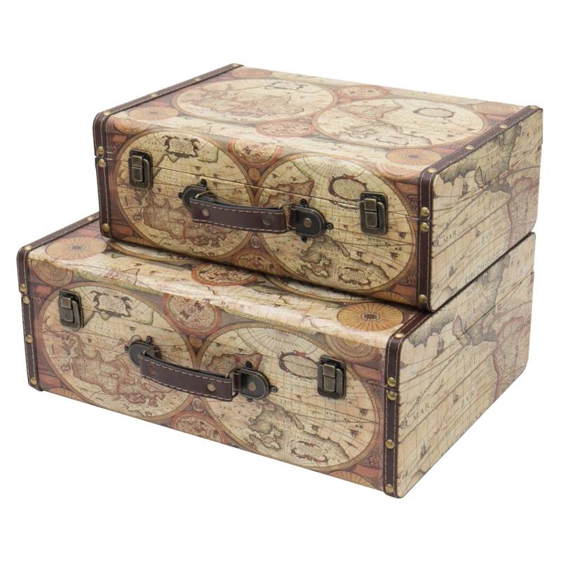 HMF VKO104 Vintage Koffer Holz 2er Set Versch Größen Deko Weltkarte Farbe HMF VKO104 Vintage Koffer Holz 2er Set Versch Größen Deko Weltkarte Farbe von HMF
