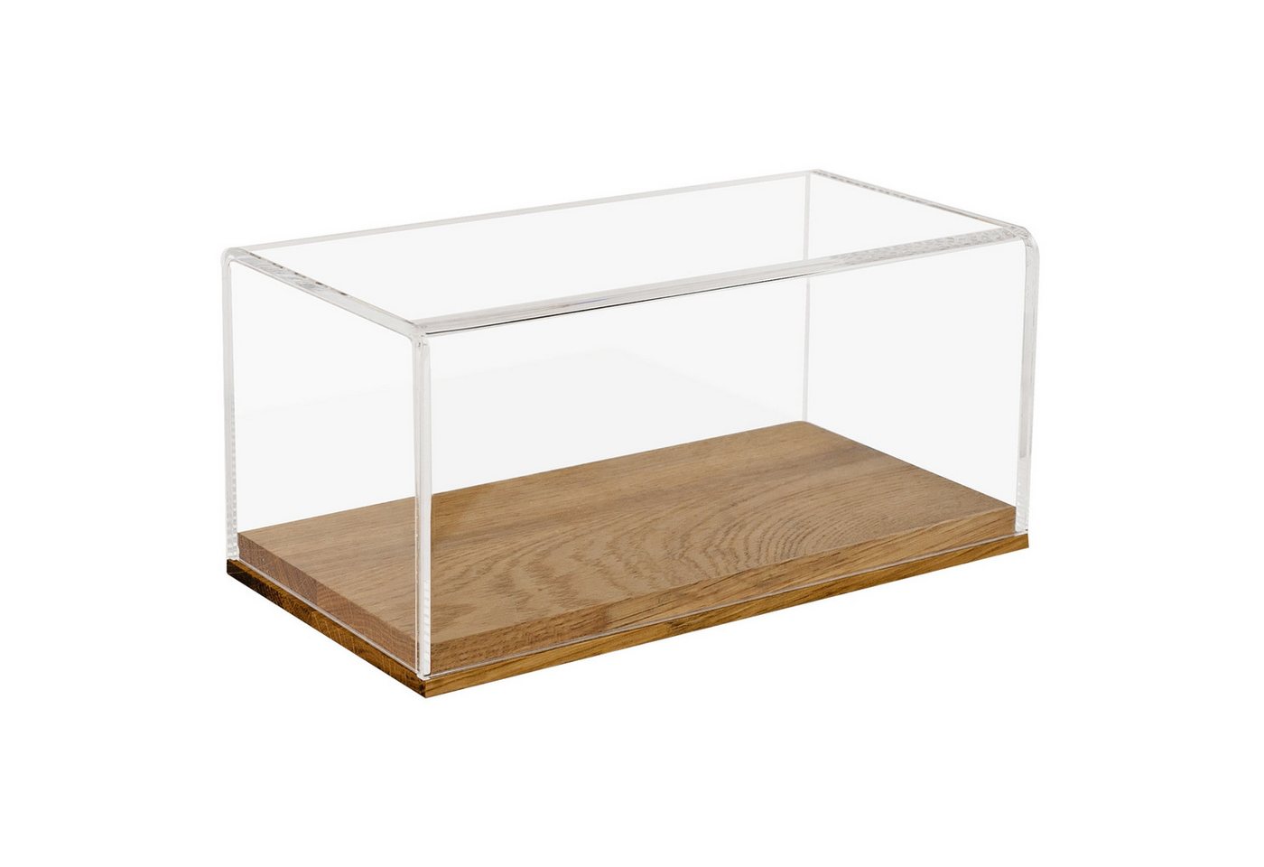 HMF Vitrine elegante Acryl Glasvitrine, transparente Sammlerbox für Sammelstücke Schaukasten aus Acryl mit Holzsockel für Modellautos, 24x12x11cm von HMF