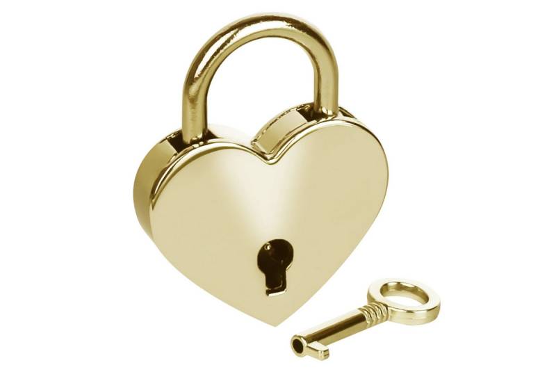 HMF Vorhängeschloss Deko Vorhängeschloss mit Schlüssel in Herzform, 5,9 x 5 x 0,8 cm, hübsches Deko Herzschloss, Gold von HMF