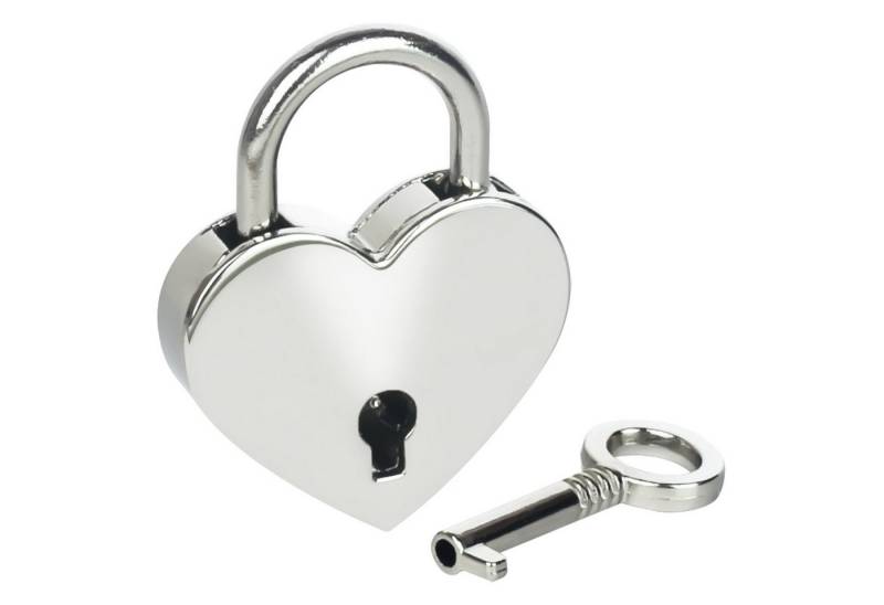 HMF Vorhängeschloss Mini Deko Vorhängeschloss mit Schlüssel in Herzform, (1-tlg), 3,9 x 3 x 0,7 cm, hübsches Deko Herzschloss, Silber von HMF