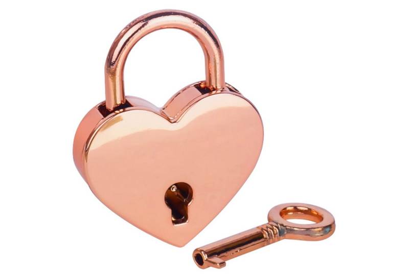 HMF Vorhängeschloss Mini Deko Vorhängeschloss mit Schlüssel in Herzform, (1-tlg), 3,9 x 3 x 0,7 cm, hübsches Deko Herzschloss, Roségold von HMF