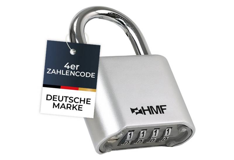 HMF Vorhängeschloss Zahlenschloss Vorhängeschloss 3507-09 robustes Schloss mit 4-stelligem, Zahlencode 5,3 x 2,4 x 7,8 cm, Silber von HMF