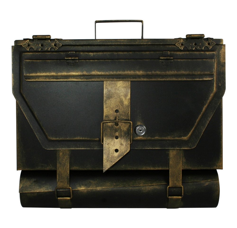 HMF Wandbriefkasten robuster Briefkasten Antik UNIKAT Aktentasche Design, mit Zeitungsrolle, 40 x 25 x 8 cm, Gold-Schwarz HMF Wandbriefkasten robuster Briefkasten Antik UNIKAT Aktentasche Design, mit Zeitungsrolle, 40 x 25 x 8 cm, Gold-Schwarz von HMF