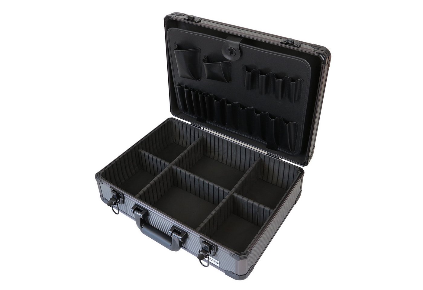 HMF Werkzeugkoffer Utensilien Koffer mit verstellbarer Facheinteilung, Transportkoffer für Werkzeug und anderen Handwerksbedarf, 46x15x33 cm von HMF