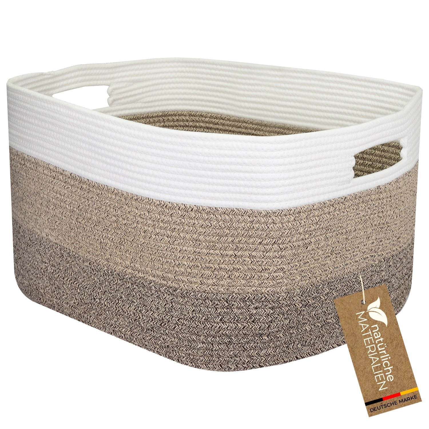 HMF XXL Wäschekorb Baumwolle Eckiger Aufbewahrungskorb Griffen 55 x 43 x 30 cm Weiß-Braun HMF XXL Wäschekorb Baumwolle Eckiger Aufbewahrungskorb Griffen 55 x 43 x 30 cm Weiß-Braun von HMF