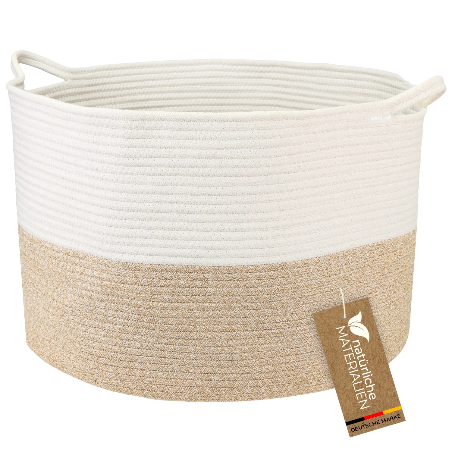 HMF XXL Wäschekorb Baumwolle Runder Aufbewahrungskorb Griffen 55 x 35 cm Weiß-Braun HMF XXL Wäschekorb Baumwolle Runder Aufbewahrungskorb Griffen 55 x 35 cm Weiß-Braun von HMF