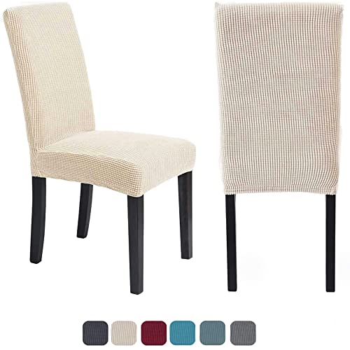 HMFSXKR Elastischer Stuhlbezug Stuhlhussen Stretch Abnehmbare Waschbar Husse Langlebig Universal Esszimmer Hotel Bankett Hochzeit Partys Deko (6 Stück, Beige) von HMFSXKR