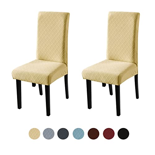 HMFSXKR Elastischer Stuhlbezug Stuhlhussen Stretch Abnehmbare Waschbar Husse Langlebig Universal Esszimmer Hotel Bankett Hochzeit Partys Deko (Beige 02, 2 Stück) von HMFSXKR