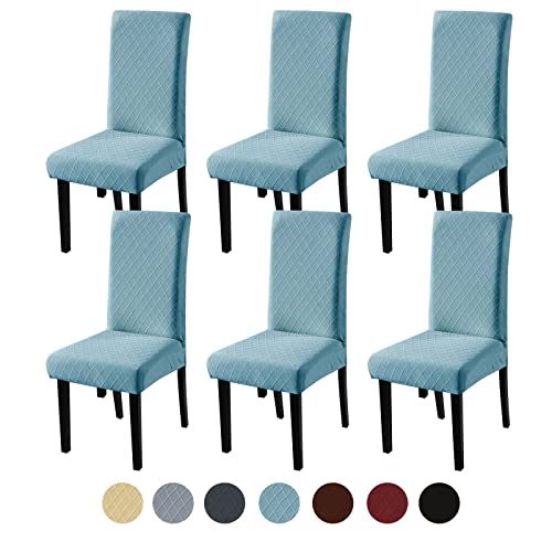 HMFSXKR Elastischer Stuhlbezug Stuhlhussen Stretch Abnehmbare Waschbar Husse Langlebig Universal Esszimmer Hotel Bankett Hochzeit Partys Deko (Cyan 02, 6 Stück) von HMFSXKR