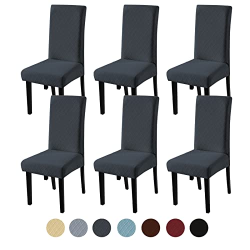 HMFSXKR Elastischer Stuhlbezug Stuhlhussen Stretch Abnehmbare Waschbar Husse Langlebig Universal Esszimmer Hotel Bankett Hochzeit Partys Deko (Dunkelgrau 02, 6 Stück) von HMFSXKR