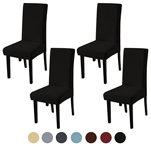 HMFSXKR Elastischer Stuhlbezug Stuhlhussen Stretch Abnehmbare Waschbar Husse Langlebig Universal Esszimmer Hotel Bankett Hochzeit Partys Deko (Schwarz 02, 4 Stück) von HMFSXKR