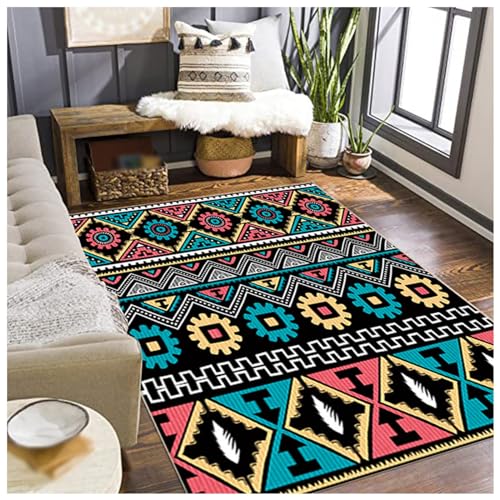 Teppich der Serie „Marokkanische Linien“, europäische marokkanische geometrische Wellenlinien schmücken Fußmattenteppiche für Wohnzimmer, Schlafzimmer, Küche, Läufer, Flur(E,140*200cm/55*79in) von HMGAQNP