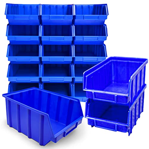 15x Stapelboxen Blau Größe 4 Werkstatt Garage Keller Sichtlagerboxen (LxBxH) 340x222x157mm Lagerboxen blaue Sichtlagerkästen Kleinteile Aufbewahrung von HMH