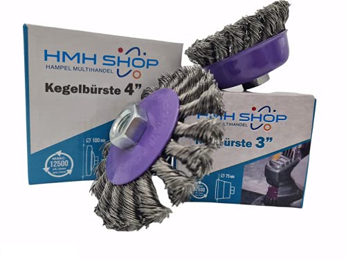 HMH-Shop Drahtbürste Winkelschleifer M14 Topfbürste Ø 75mm Kegelbürste Ø 100mm gezopft (12, Kegelbürste Ø 100mm) von HMH