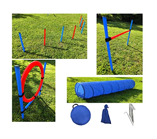 Agility Parcours Set Gr. L Hundetraining 5 Elemente Dog Activity Hürde Hundesport PopUp 3m Tunnel Sprungring Reifen Slalom Trainingsstangen Sprungstange Tiertraining Hindernisparcours Hundetunnel von HMH