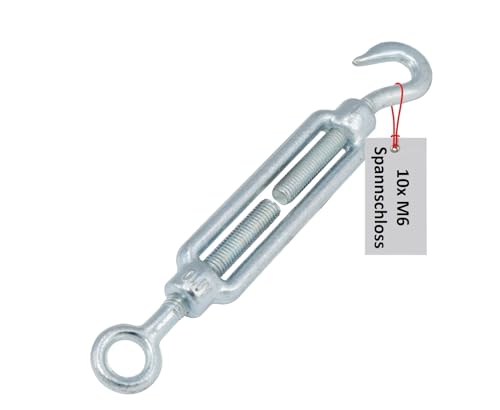 Drahtseil Spanner Spannschloss Drahtspanner Auge-Haken/Öse-Öse M12 M10 M8 M6 Sonnensegelbefestigung verankern Seilspanner Spannschlösser (Haken-Öse, 10 Stück, M6) von HMH