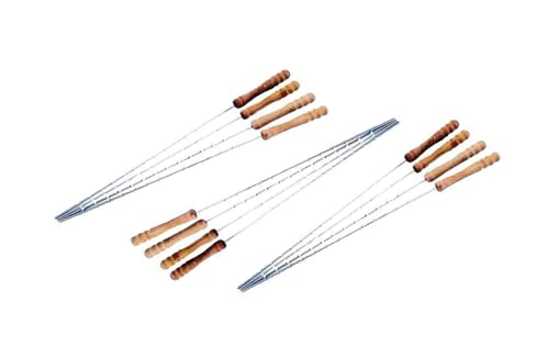 HMH 12 Grillspieße 38cm mit Holzgriff Spieß Wurstspieß Würstchen Lagerfeuer für Gemüse Fisch Fleisch Geflügel Wurst Holzspieß BBQ Barbecuespieß von HMH