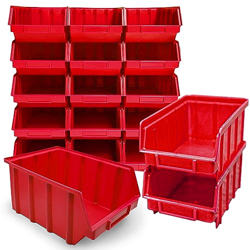 HMH 15x Stapelboxen Rot Größe 4 Werkstatt Garage Keller rote Sichtlagerboxen (LxBxH) 340x222x157mm Lagerboxen Sichtlagerkästen Kleinteile Aufbewahrung von HMH