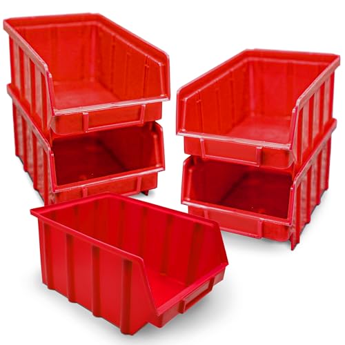 HMH 5x Stapelboxen Rot Größe 4 Werkstatt Garage Keller Sichtlagerboxen 340x222x157mm Lagerboxen rote Sichtlagerkästen Kleinteile Aufbewahrung von HMH