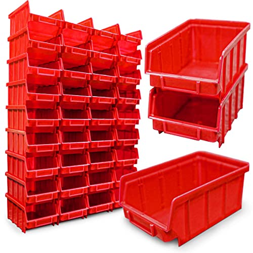 HMH 80x Stapelboxen Rot Größe 2 für Werkstatt Garage Sichtlagerboxen (LxBxH) 175x103x76mm Lagerboxen rote Sichtlagerkästen zur Kleinteile Aufbewahrung Stapelbox PP von HMH