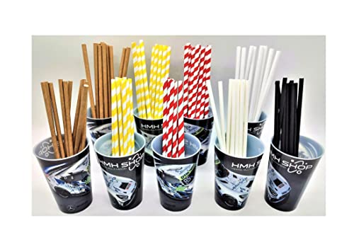HMH-Shop Strohhalme Papier Ø 6mm / 8mm x 210mm / 240mm Trinkhalme Kraftpapier Jumbo XXL Einweg Partyhalm Weiß Gelb rot braun schwarz Papierhalme (100 Stück Ø8mm x 240mm, Gelb-Weiß) von HMH