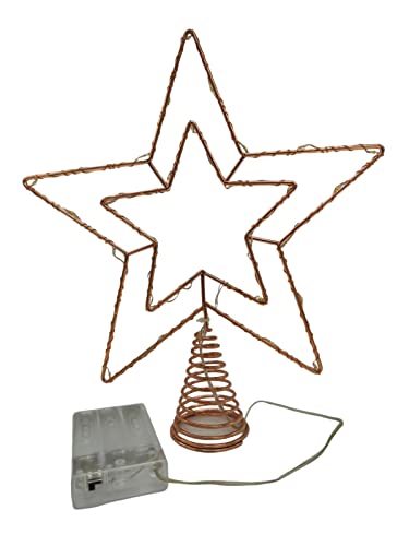 LED Stern Weihnachtsbaumspitze Christbaumkrone beleuchtete XL Tannenbaum Spitze mit 30 LED´s 30cm x 25cm groß kupferfarben Topper Baumkrone Dekostern von HMH
