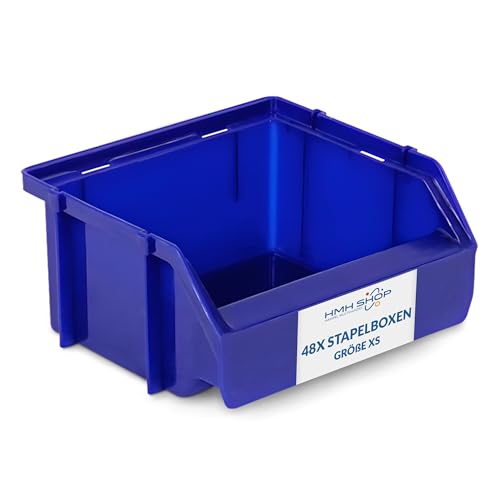 Stapelboxen der Größe XS 90x102x50mm für dein Kleinteilelager Sichtlagerkästen in 5 Farben mit Beschriftungsfeld Sortierkisten (96, Blau) von HMH
