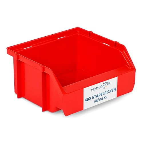 Stapelboxen der Größe XS 90x102x50mm für dein Kleinteilelager Sichtlagerkästen in 5 Farben mit Beschriftungsfeld Sortierkisten (96, Rot) von HMH