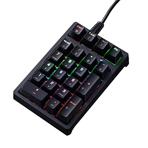 HMHAMA Mechanische Zifferntastatur, USB-Mini-Tastatur, kabelgebunden, 21 Tasten, blauer Schalter, Numpad, Hintergrundbeleuchtung, erweitertes Layout von HMHAMA