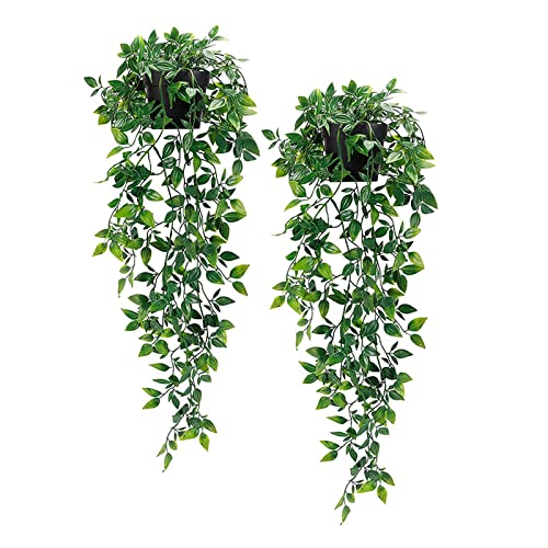 HMIEPRS 2 Pack Kunstpflanze Hängend, Künstliche Hängepflanzen Greenery, Faux Mandala Topfpflanzen, Kunststoff Künstliche Blattpflanzen für Innen und Außendekoration Bücherregal Wohnzimmer Garten von HMIEPRS