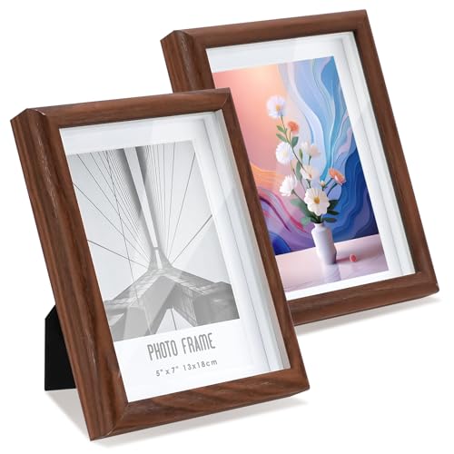 HMIEPRS 2 Set Bilderrahmen, 13x18cm Holzmuster Fotorahmen mit Halterung, Schreibtischrahmen Holzrahmen Posterrahmen für Wandbehänge oder Tischdekoration von HMIEPRS