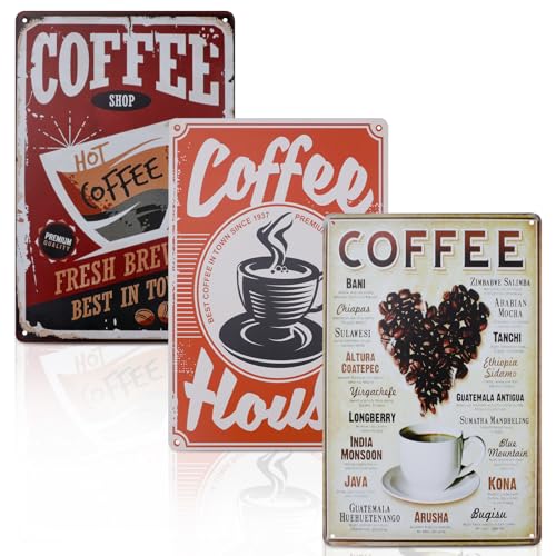 HMIEPRS 3 Stück Retro Kaffee Blechschilder, Vintage Blechschild, Metallschilder Kaffee Poster, Metall Coffee Wandschild Menu, Wand Schild Dekoration für Bar Cafe Kneipe Küche Geschenk (Farbe) von HMIEPRS