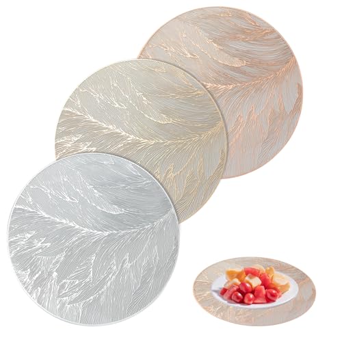 HMIEPRS 3 Stück Tischsets Rund, 38CM Hitzebeständig Platzsets, Abwaschbar rutschfeste Silberne & Goldene Tischset, Schmutzabweisend Platzdeckchen für Hochzeit, Küche, Restaurant und Party von HMIEPRS