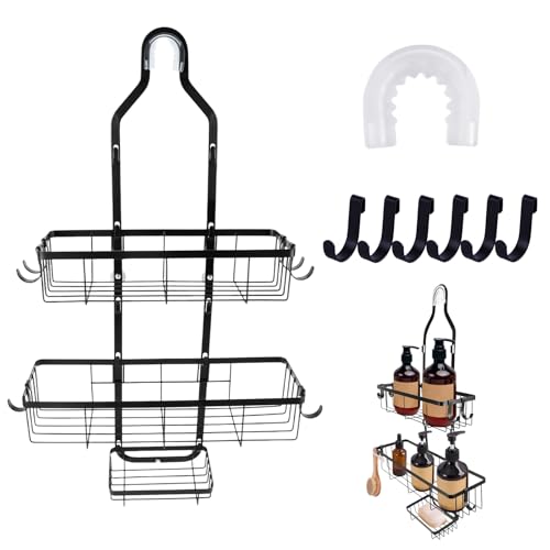 HMIEPRS Duschablage zum Hängen, 3-Stufig Badezimmer Organizer mit Seifenhalter & Haken, Duschregal ohne Bohren, Schwarz Duschablage Zum Hängen Verstellbar für Shampoo Seife Handtücher von HMIEPRS