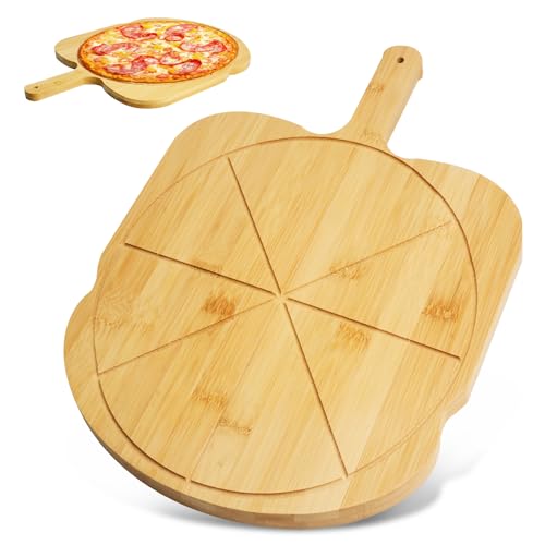 HMIEPRS Pizzaschieber Holz, Pizzaschaufel Pizzabrett aus Bambus mit Griff, Antihaft-Pizza Schneidebrett mit Größenführer, Pizza Schieber Servierplatte für Brot Obst Käse Kuchen Fleisch (43x33 cm) HMIEPRS Pizzaschieber Holz, Pizzaschaufel Pizzabrett aus Bambus mit Griff, Antihaft-Pizza Schneidebrett mit Größenführer, Pizza Schieber Servierplatte für Brot Obst Käse Kuchen Fleisch (43x33 cm) von HMIEPRS