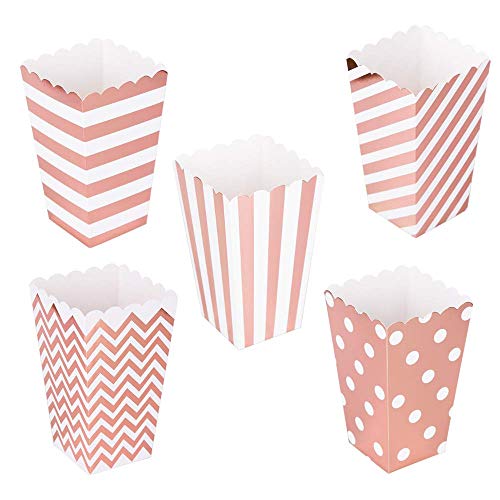 HMILYDYK 100 Stück Mini Popcorn Boxen Papier Popcorn Container 5 Muster Rose Gold Candy Boxen von HMILYDYK