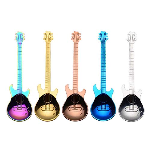HMILYDYK 5 Stück süße Küchenhelfer Gitarre Löffel Edelstahl Kaffeelöffel Teelöffel Musik Dessertlöffel von HMILYDYK