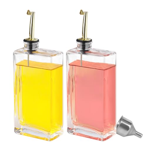 HMJIA Ölflasche und Essig Set für Küche mit 304 Edelstahl Ausgießer 2er-Pack 500ML Olivenöl Flasche Set Ölflasche mit Ausgießer Essig und Ölflaschen Set Ölspender Glas mit Trichter von HMJIA
